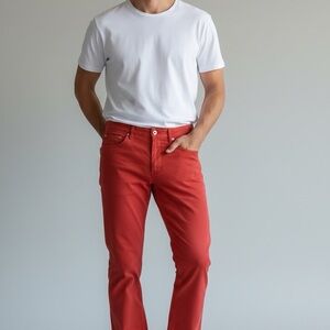 Faconnable Men’s Red Cotton Pants | Tailored Fit | European Classic size 32S